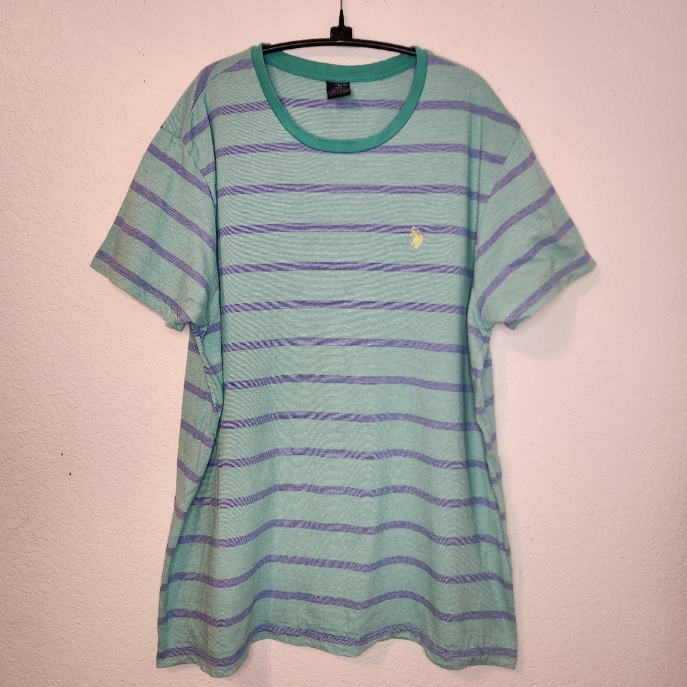 U.S. Polo Assn. Light‎ Green and Blue Striped Tee, Size XXL